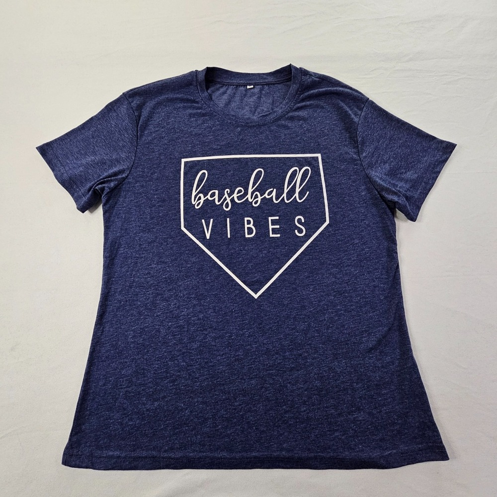 Baseball‎ Vibes Blue Short Sleeve Polyester Blend T-Shirt Women's M